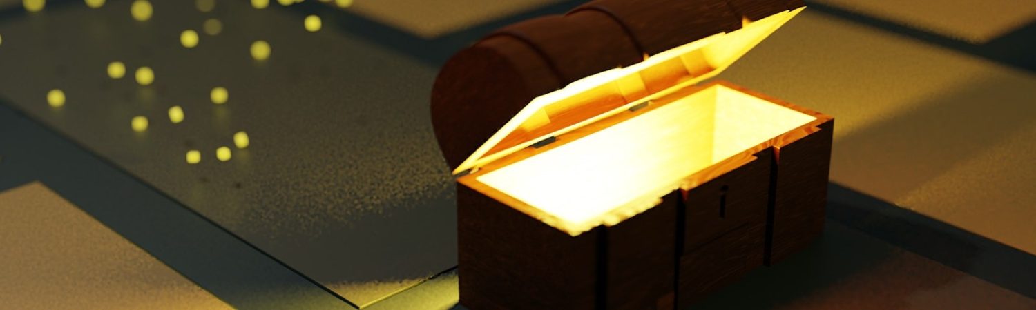 A glowing treasure chest on a table
